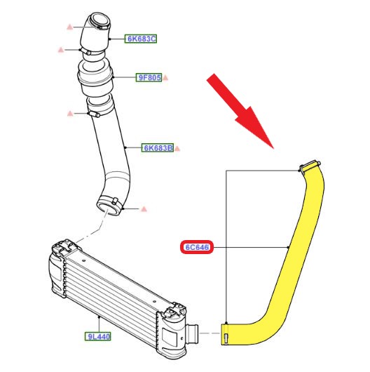 FORD TRANSIT TURBO HORTUMU PLASTİK BORU HARİÇ Not :OK İLE GÖSTERİLEN BÜYÜK HORTUM Montaj Yeri : Turbo Radyatörü Sol