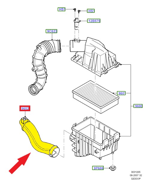 HAVA FİLTRE BORUSU Montaj Yeri : Hava Filtre Kutusuna