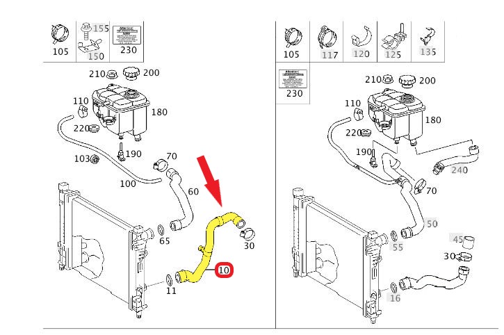 MERCEDENZ-BENZ C-SERISI RADYATÖR ÇIKIŞ HORTUMU Montaj Yeri : Radyatör Sol Alt