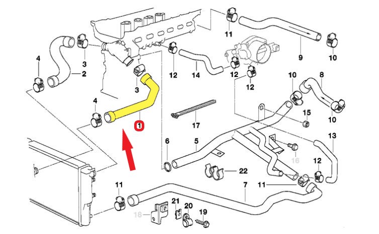 RADYATÖR GİRİŞ HORTUMU Montaj Yeri : Radyatör Sol Üst
