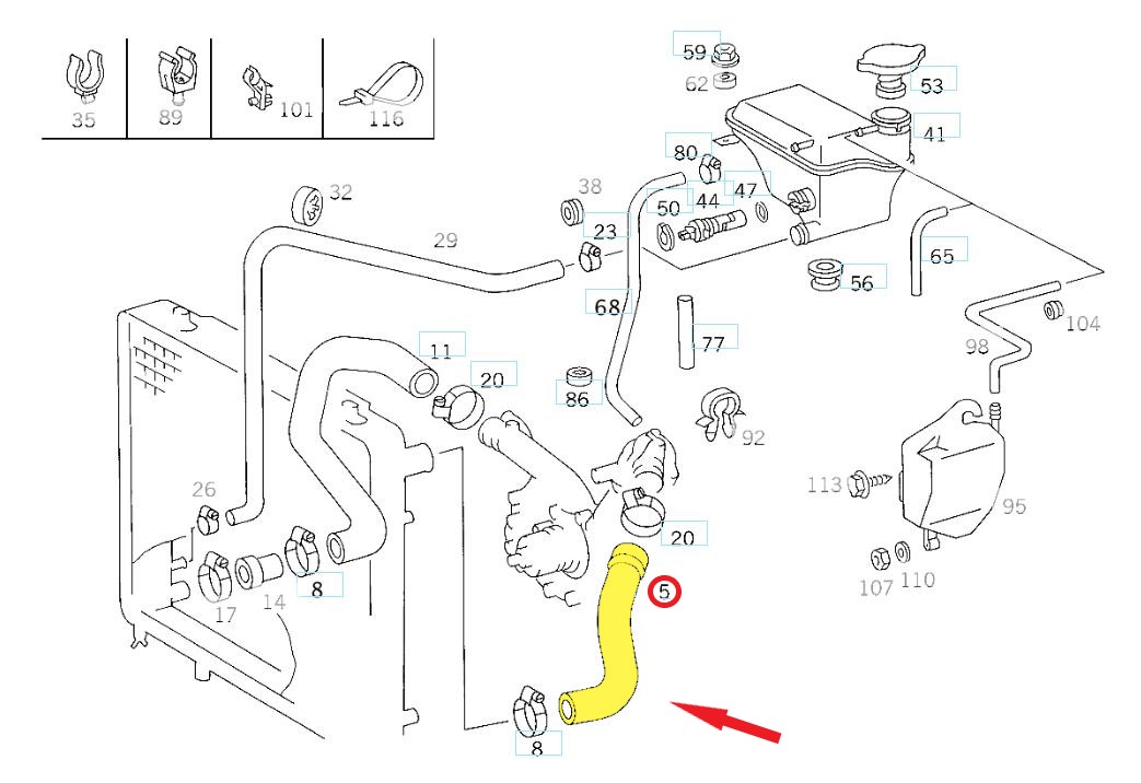 RADYATÖR GİRİŞ HORTUMU Not :	 Montaj Yeri : Radyatör Sol Üst