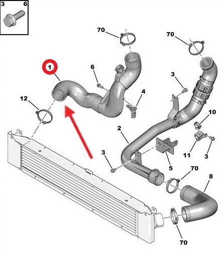 TURBO HORTUMU PLASTİK BORU HARİÇ Not :	OK İLE GÖSTERİLEN BÜYÜK HORTUM E.E.S. : EURO 5 Montaj Yeri : Turbo Radyatörü Sağ
