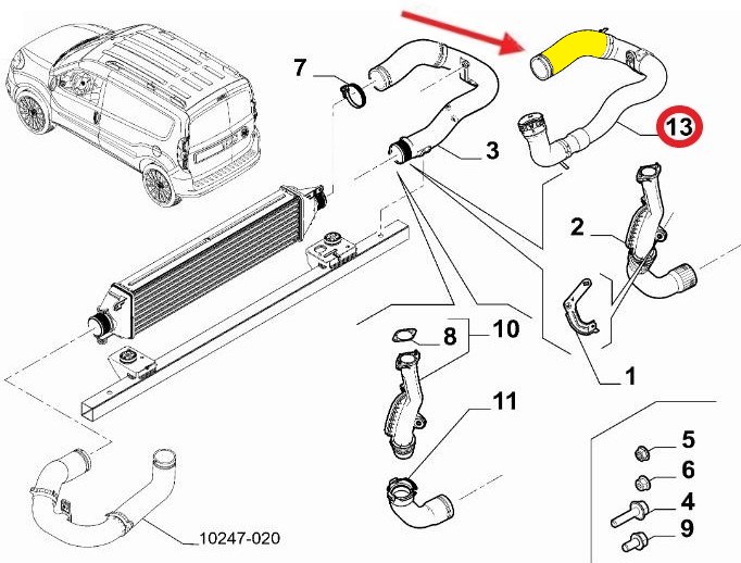 TURBO HORTUMU PLASTİK BORU HARİÇ Turbo Radyatörü Sağ FIAT DOBLO